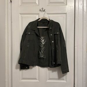 Green distressed jacket